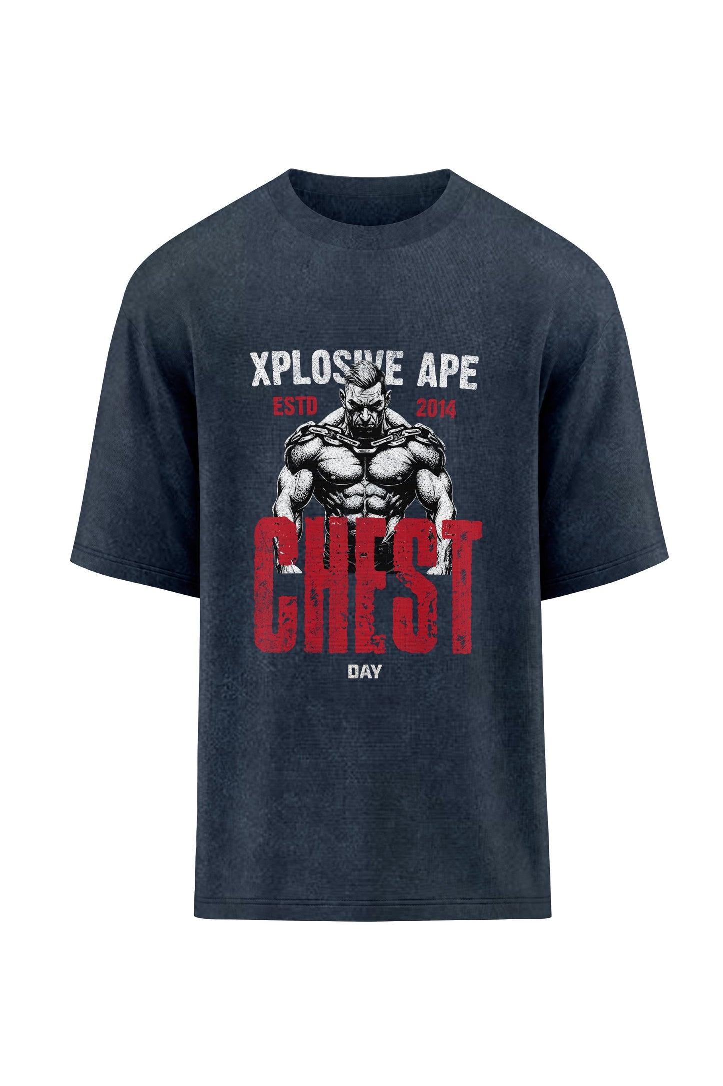 XAPE Chest Day Oversized Tee - Acid Wash Black
