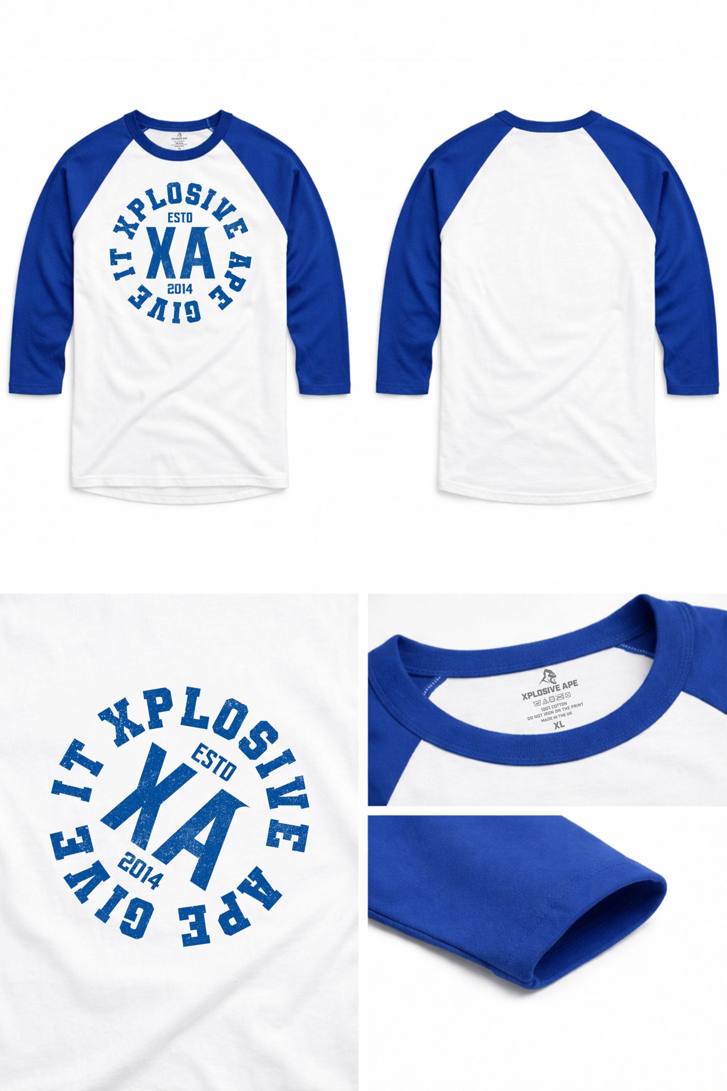 XAPE Proline Raglan 3/4 Sleeve Tee - White/Royal Blue