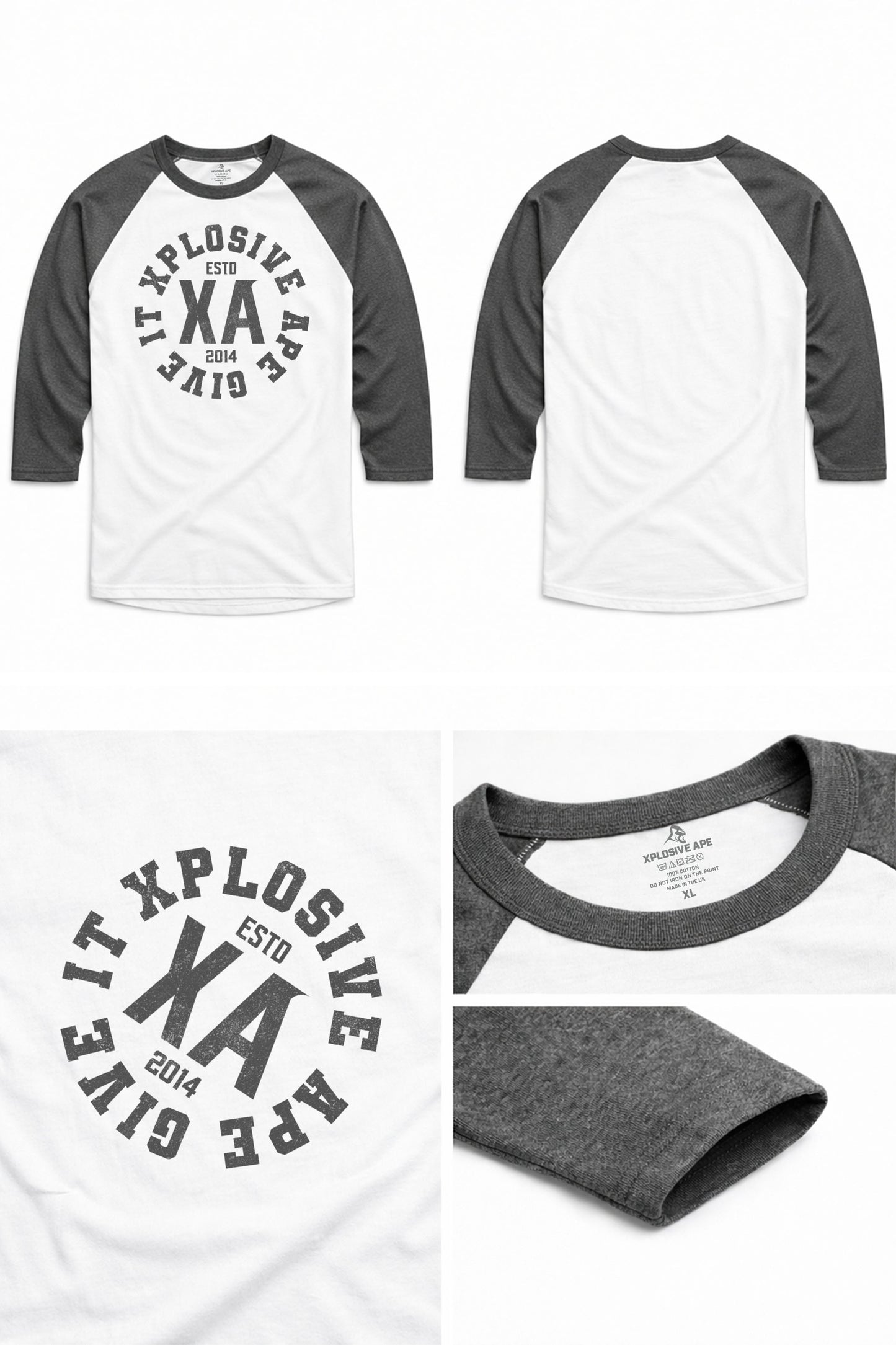 XAPE Proline Raglan 3/4 Sleeve Tee - White/Dark Heather