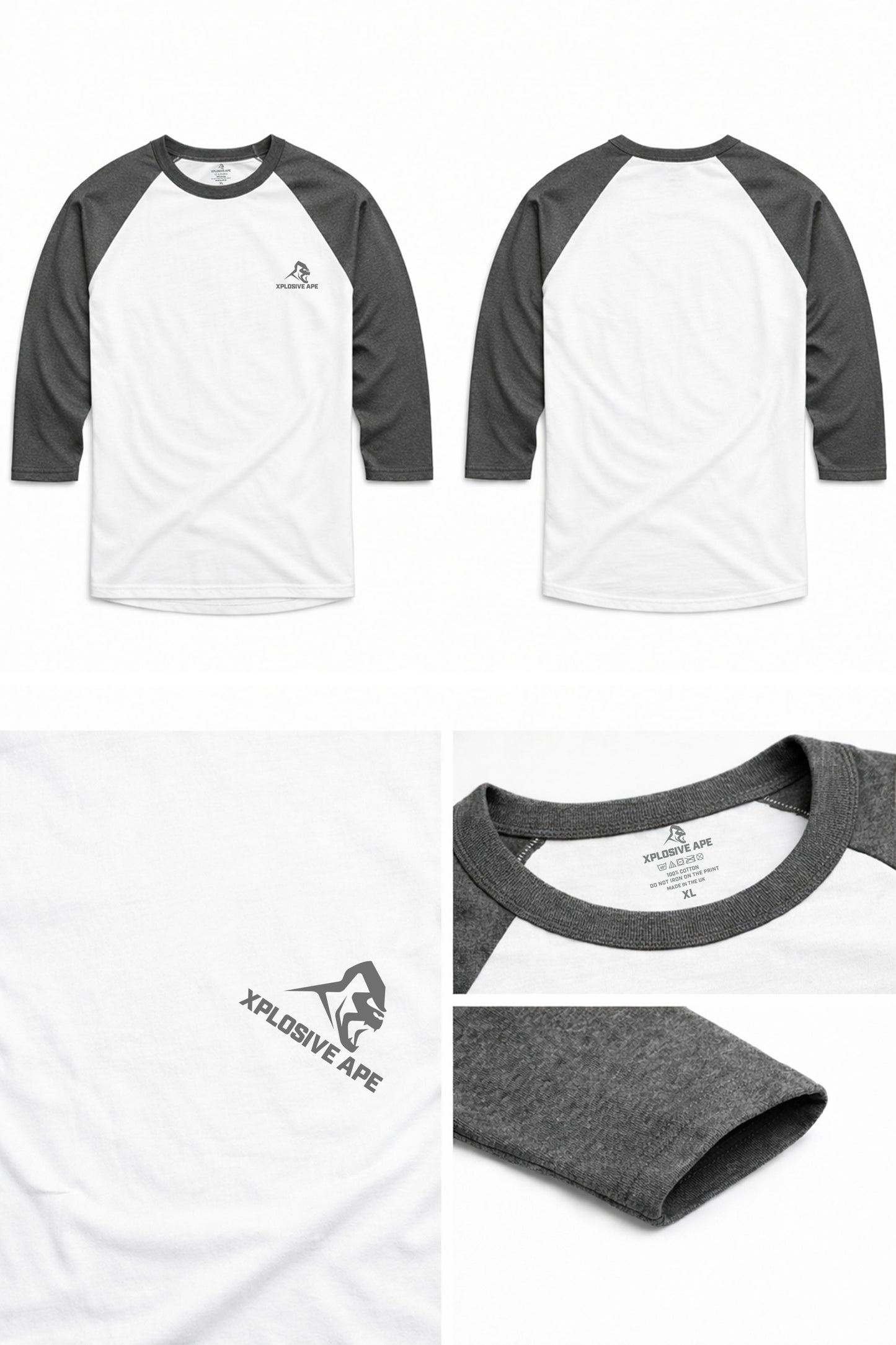 XAPE Classic Raglan 3/4 Sleeve Tee - White/Dark Heather