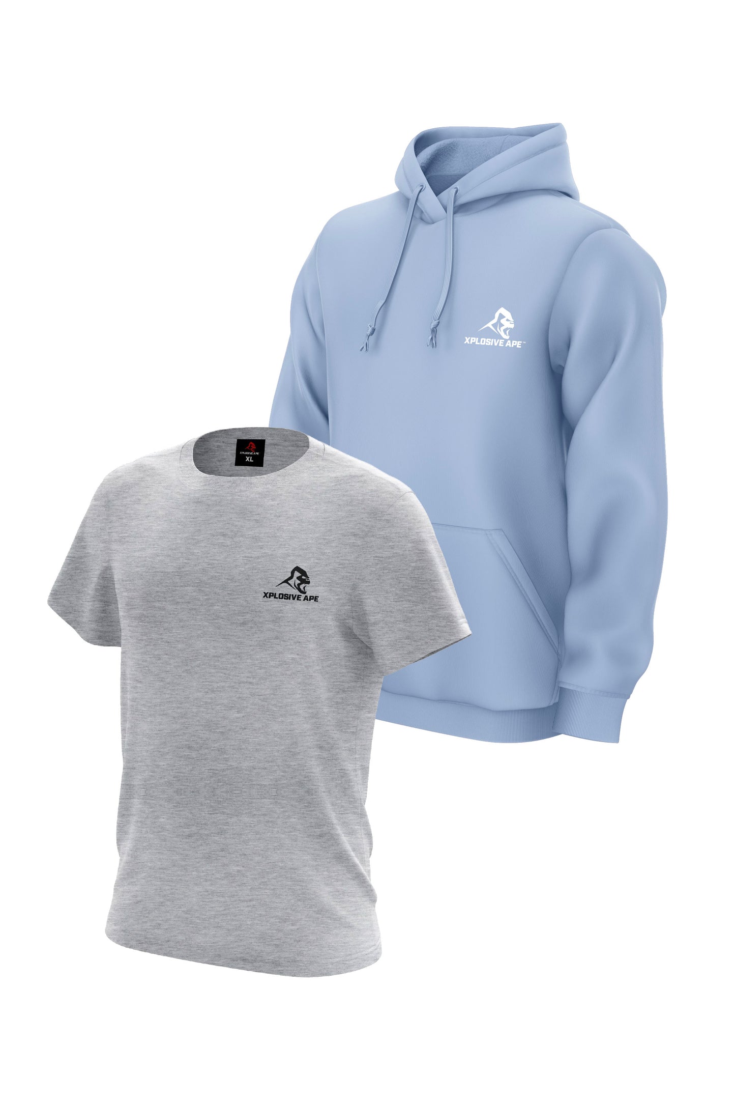 XAPE Essential Tee & Classic Hoodie Combo - Sports Grey/Light Blue
