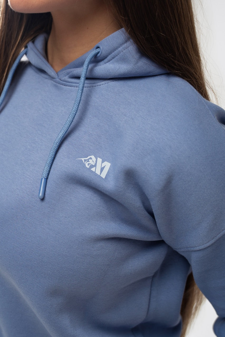 XAPE Core Logo Cropped String Hoodie - Slate Blue