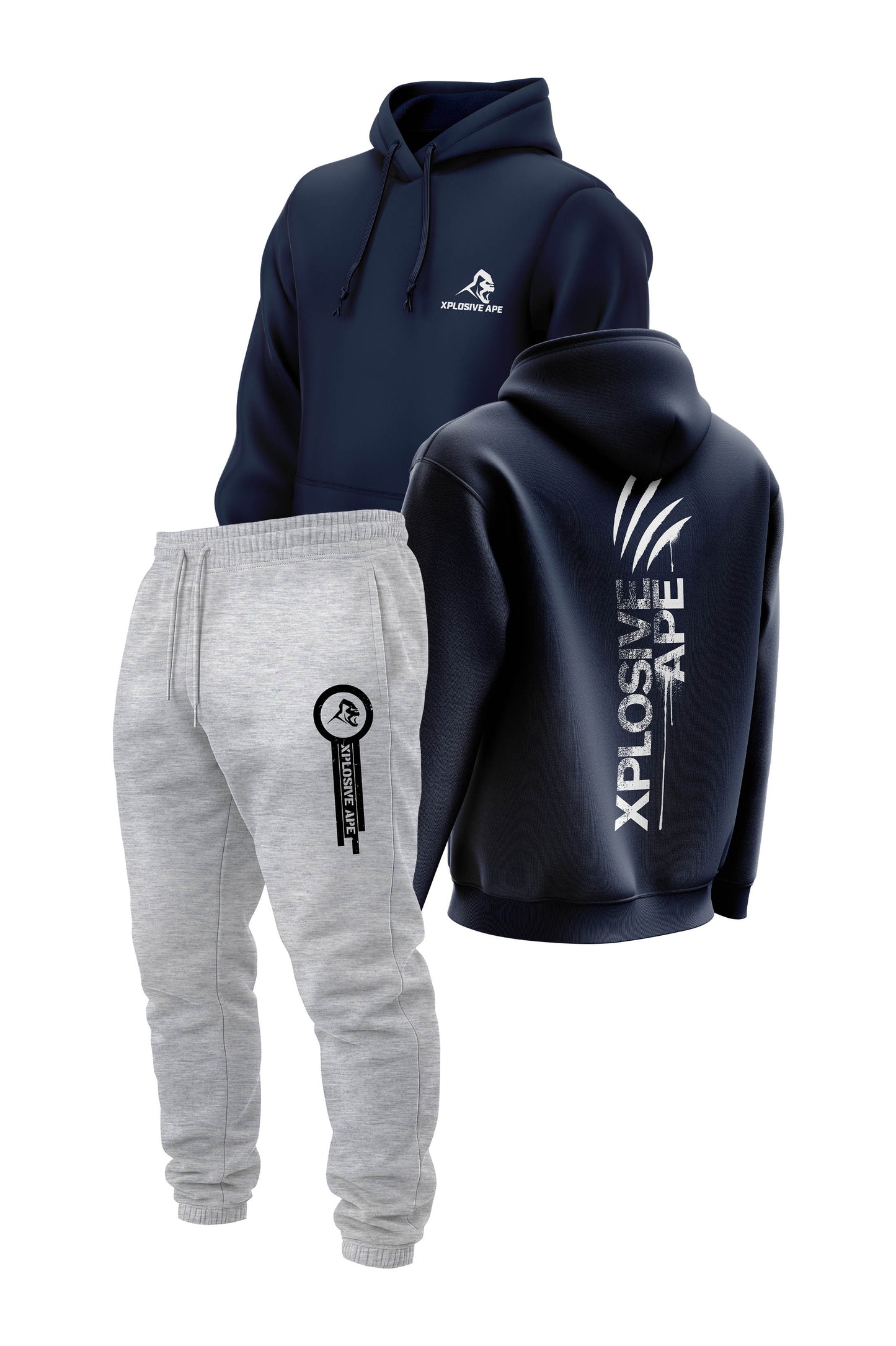 XAPE Claw V2 String Hoodie & Panelled V2 Joggers Combo - Navy/Ash Grey