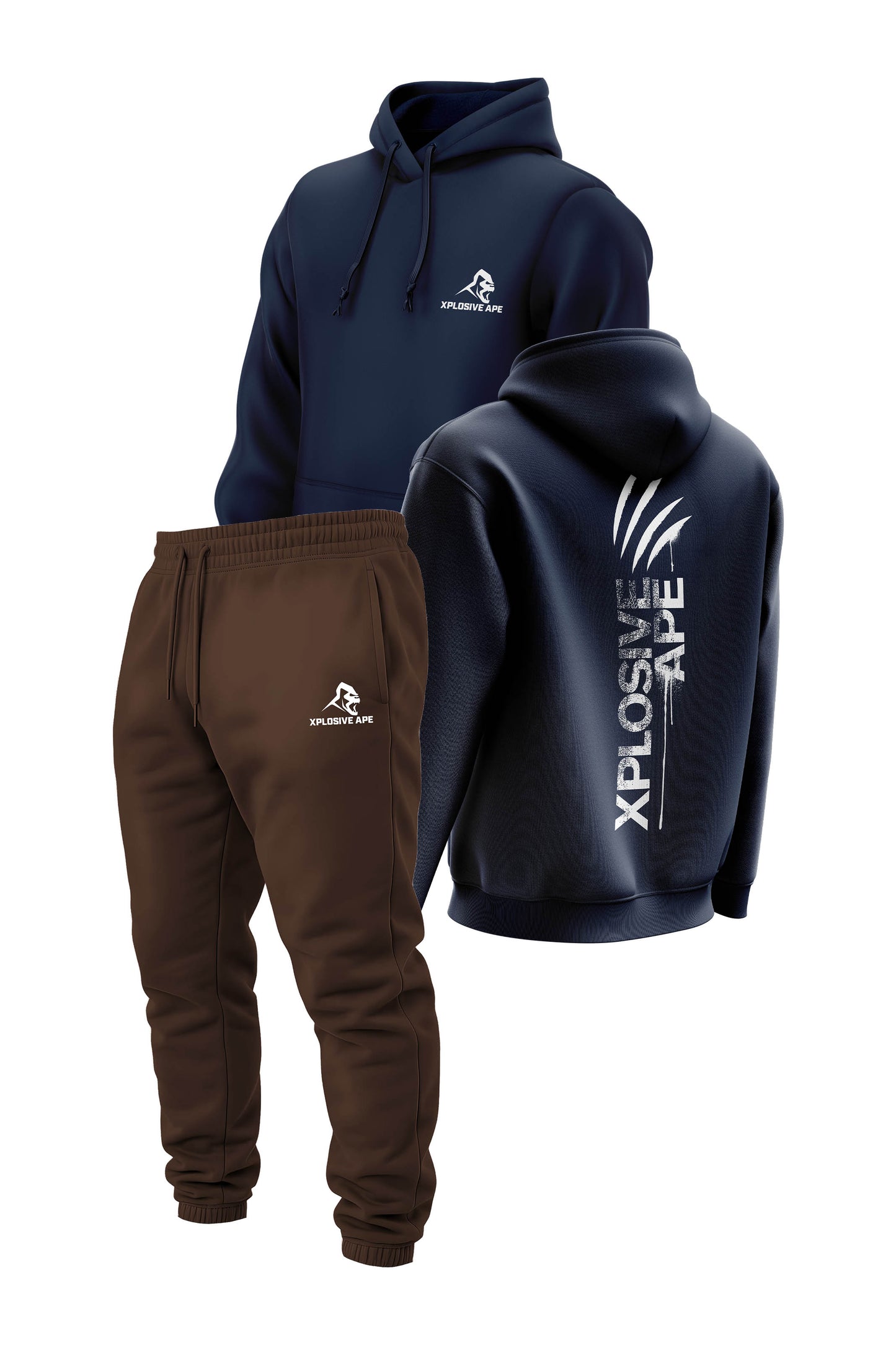 XAPE Claw V2 String Hoodie & Prime Logo V2 Joggers Combo - Navy/Dark Brown