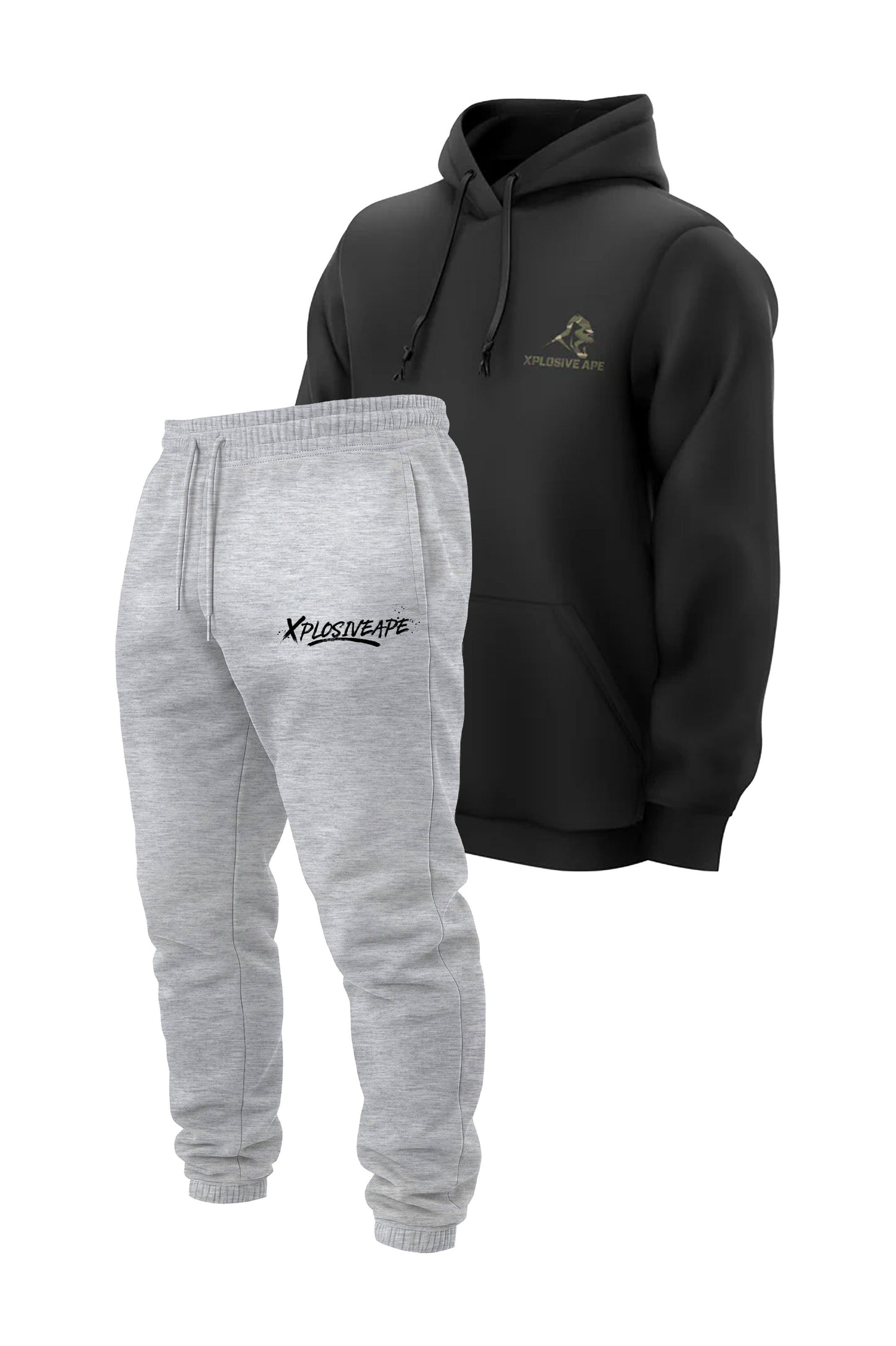 XAPE Essential Camo String Hoodie & Desolate V2 Joggers - Black/Ash Grey