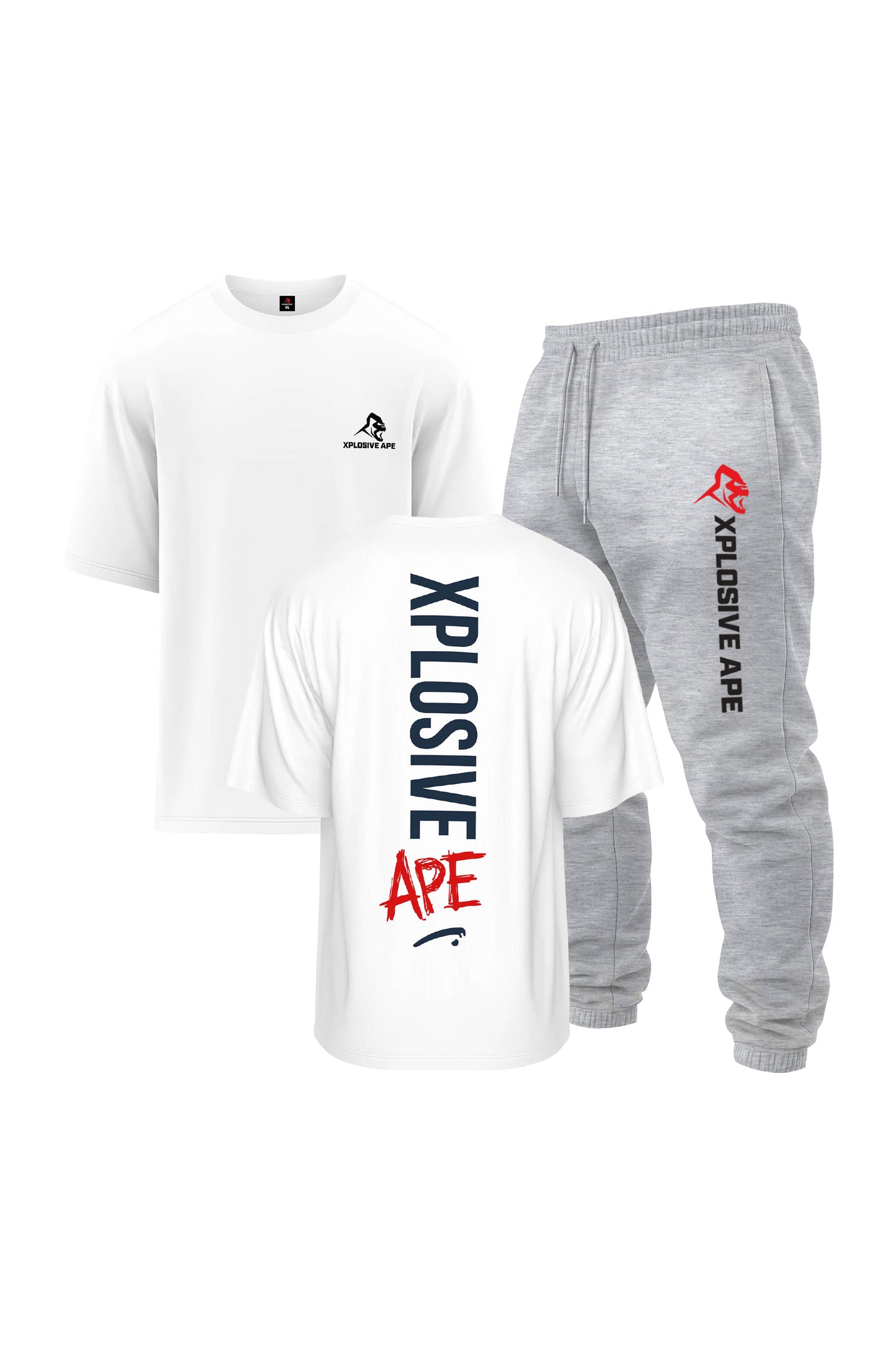 XAPE Graffiti V2 Oversized Tee & Originals V2 Joggers Combo - White/Ash Grey