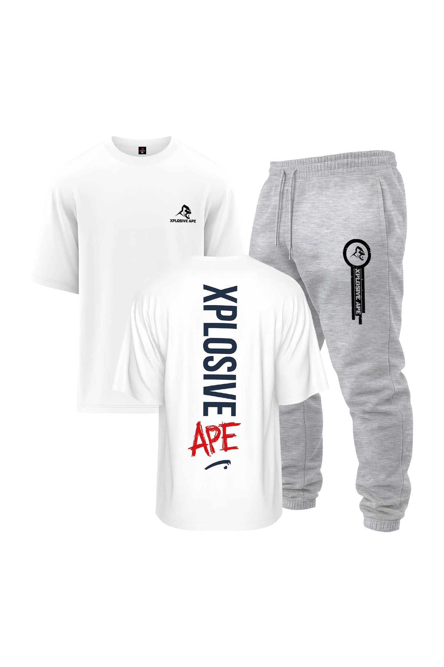 XAPE Graffiti V2 Oversized Tee & Panelled V2 Joggers Combo - White/Ash Grey