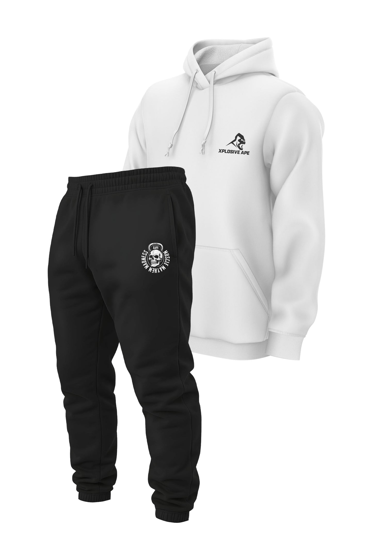 XAPE Prime String Hoodie & Hardwired Joggers Combo - White/Black