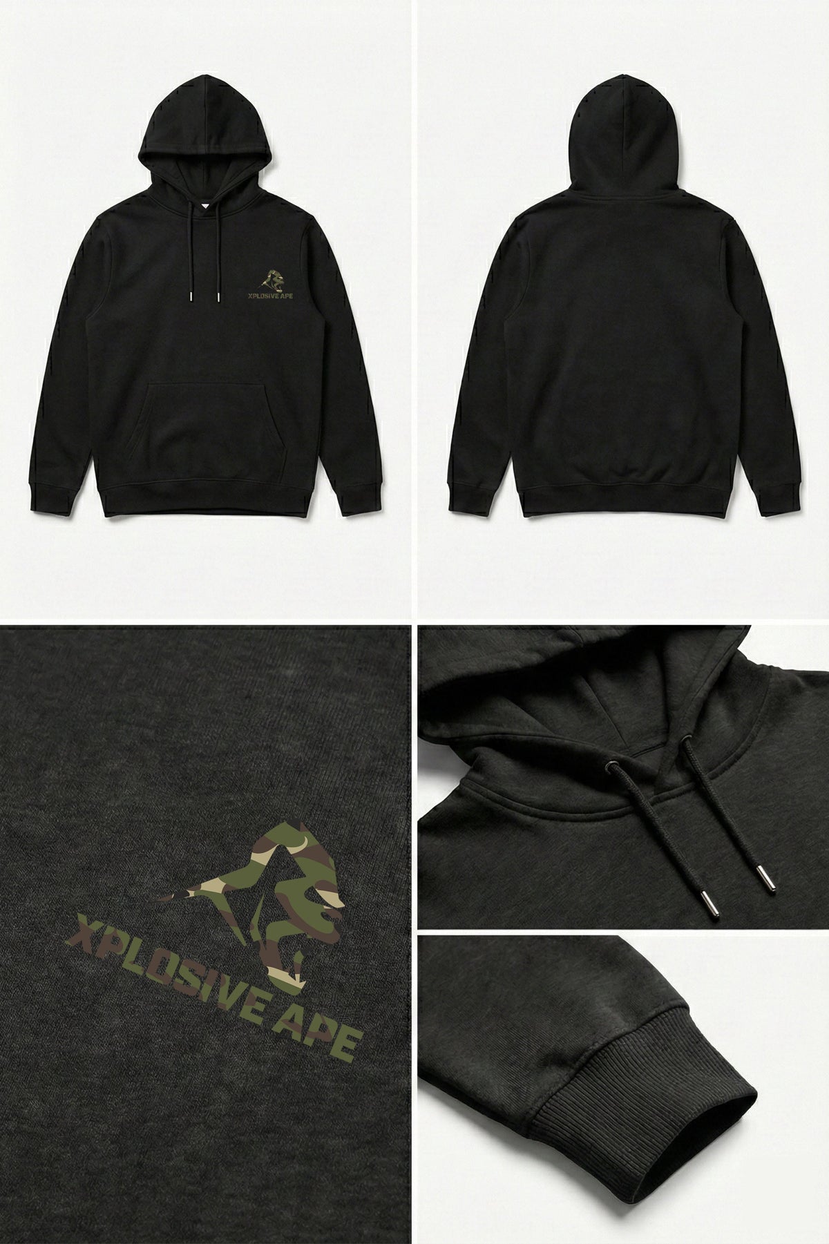 XAPE Essential Camo V2 String Hoodie - Black