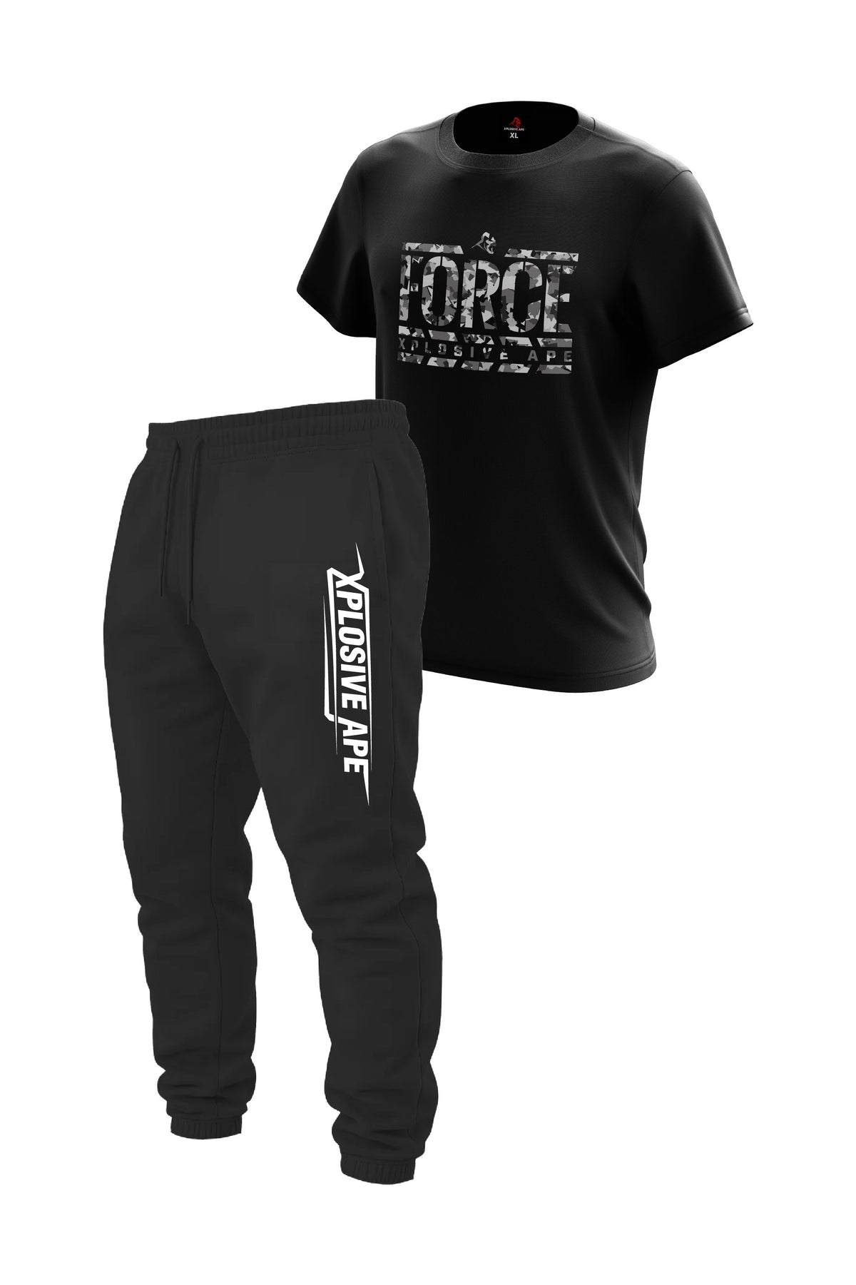 XAPE Force Grey Camo Tee & Strike Joggers - Black