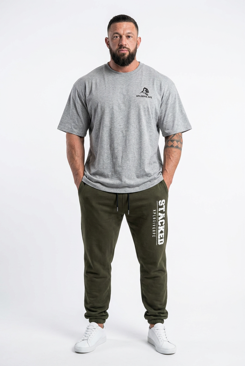 XAPE Essential Tee & Stacked Joggers Combo - Sports Grey/Khaki
