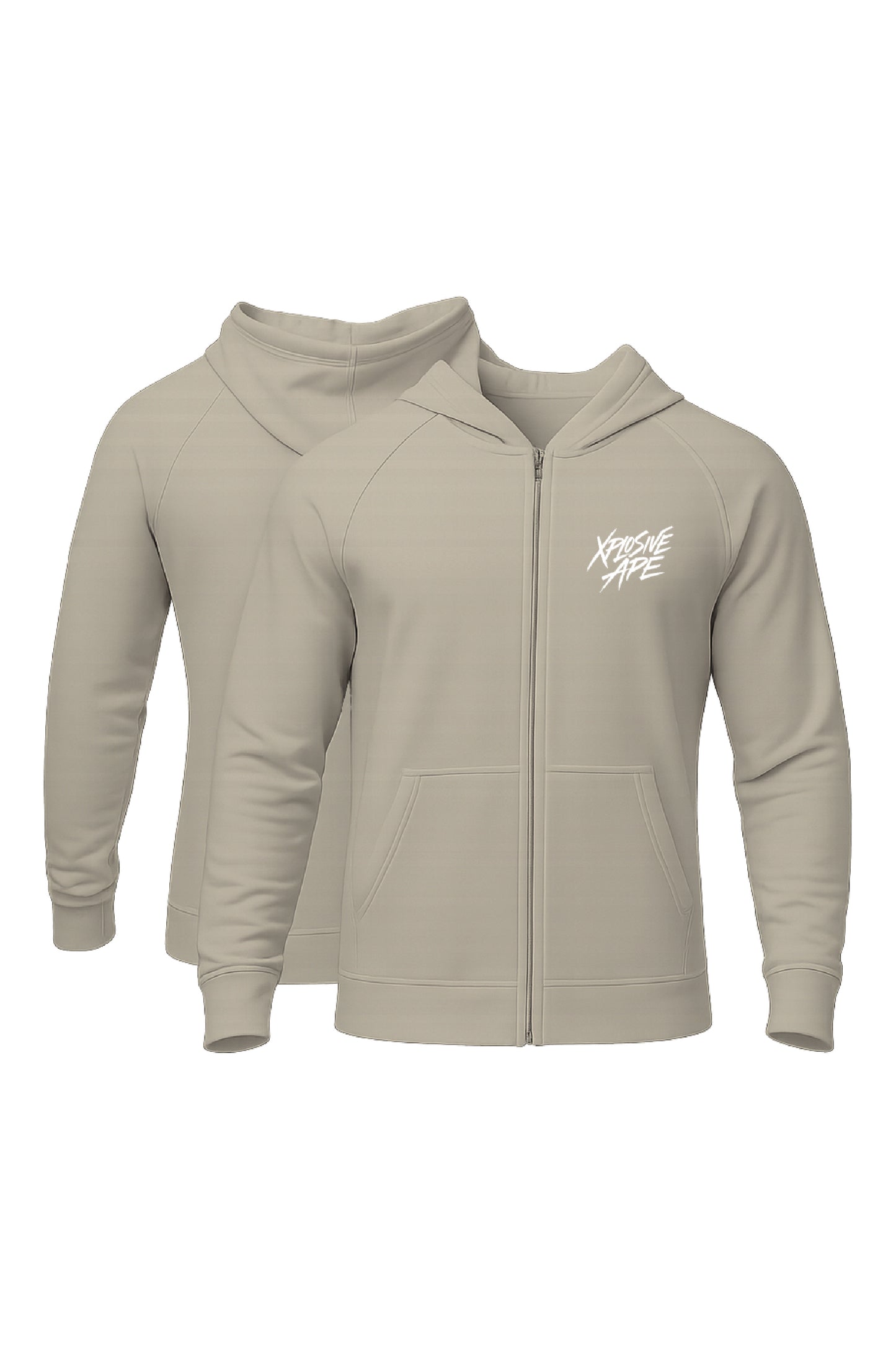 XAPE Classic Brush Script Oversized Zip Hoodie - Stone