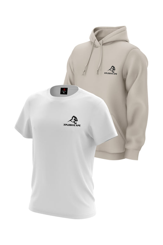 XAPE Classic String Hoodie & Logo Tee Combo - Sand/White