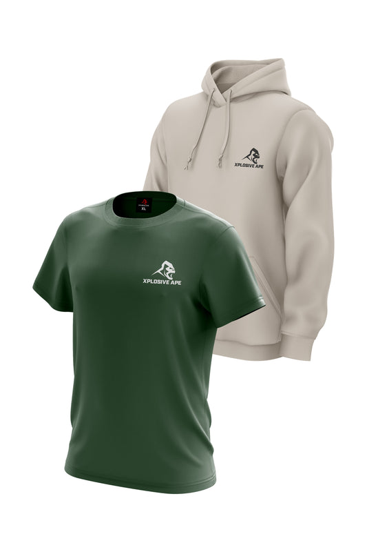 XAPE Classic String Hoodie & Logo Tee Combo - Sand/Military Green