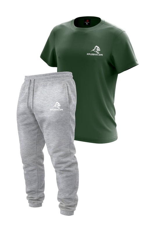 XAPE Prime Logo V2 Joggers & Classic Logo Tee Combo - Sports Grey/Military Green