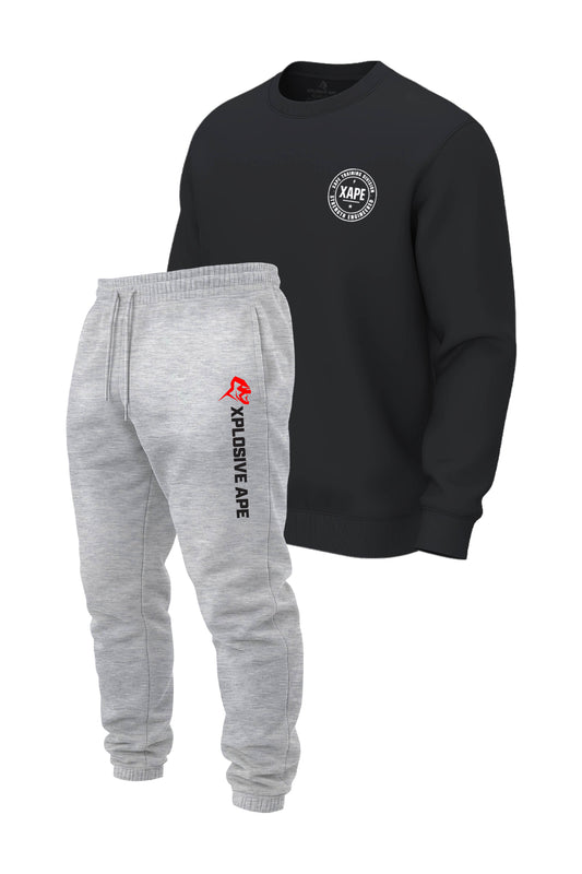 XAPE Badge Logo V2 Sweatshirt & Originals V2 Joggers Combo - Sports Grey/Ash Grey