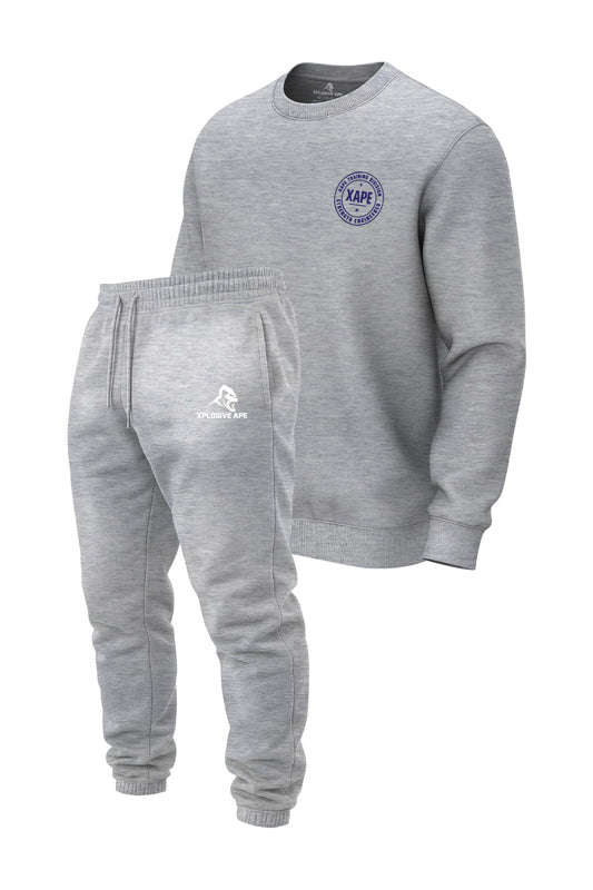 XAPE Badge Logo V2 Sweatshirt & Classic Logo Joggers Combo - Sports Grey/Ash Grey