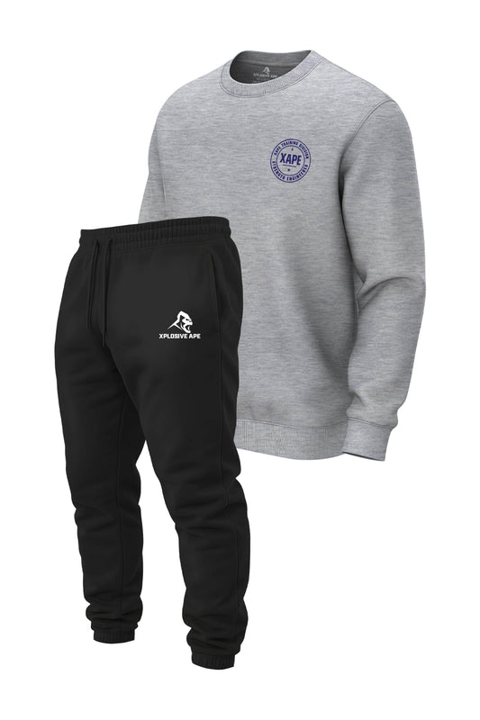 XAPE Badge Logo V2 Sweatshirt & Classic Logo Joggers Combo - Sports Grey/Black