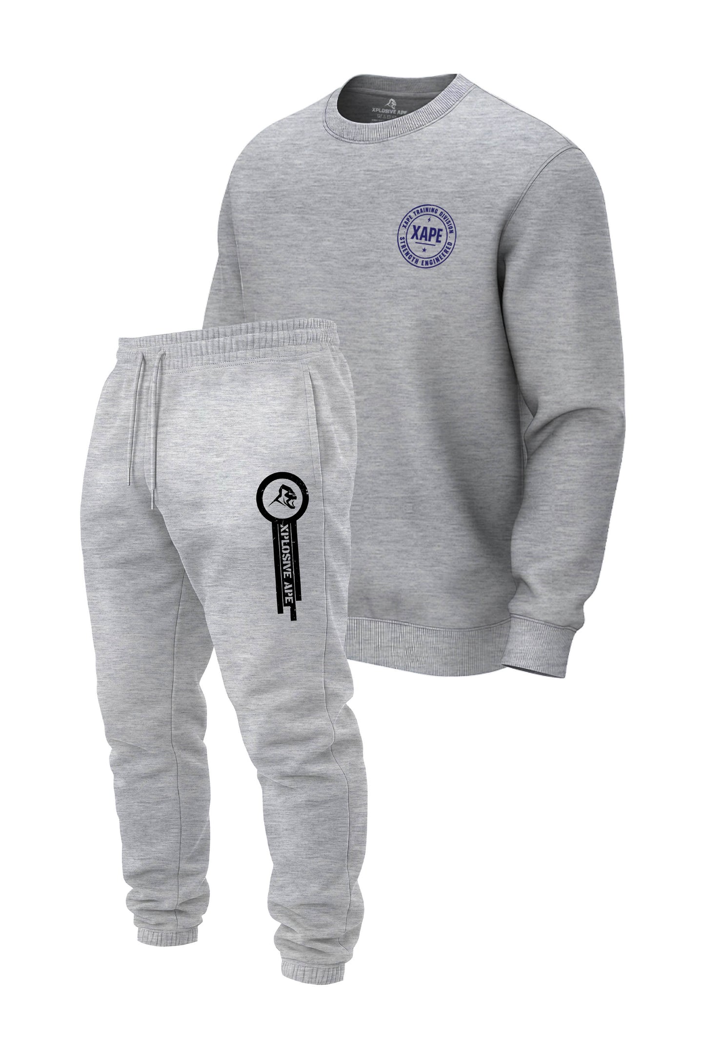 XAPE Badge Logo V2 Sweatshirt & Panelled V2 Joggers Combo - Sports Grey/Ash Grey