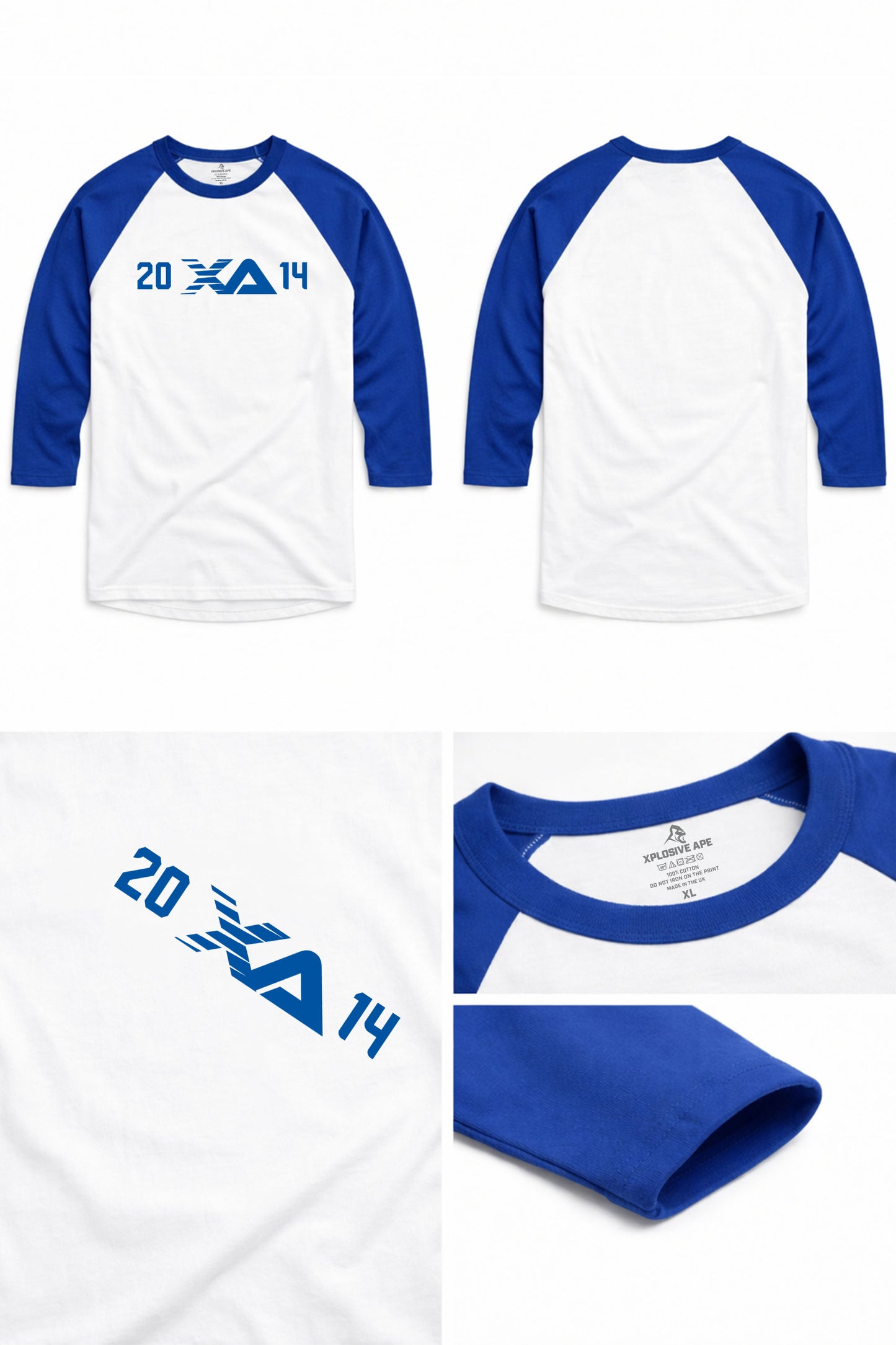 XAPE Blockline Raglan 3/4 Sleeve Tee - White/Royal Blue