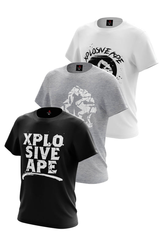 XAPE Cracked 3 Tees Pack - White/Sports Grey/Black