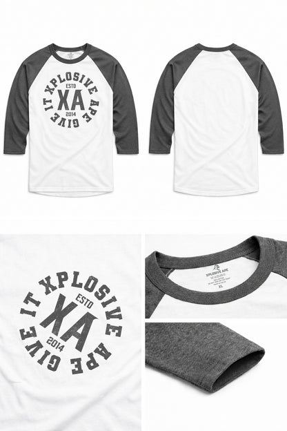 XAPE Proline Raglan 3/4 Sleeve Tee - White/Dark Heather