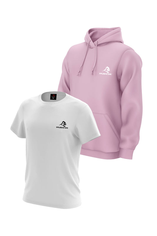 XAPE Essential Tee & Classic Hoodie Combo - White/Light Pink