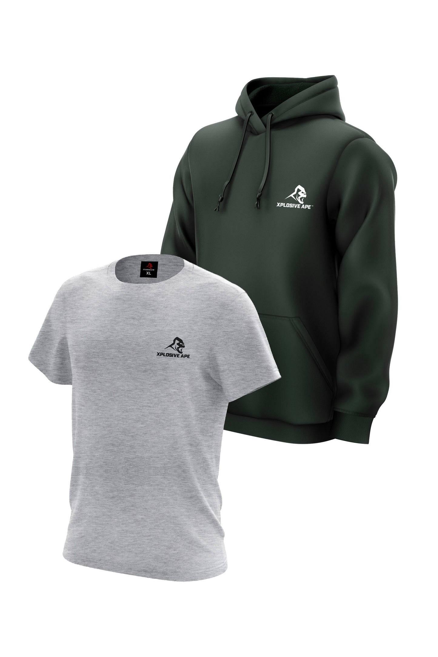 XAPE Essential Tee & Classic Hoodie Combo - Sports Grey/Military Green