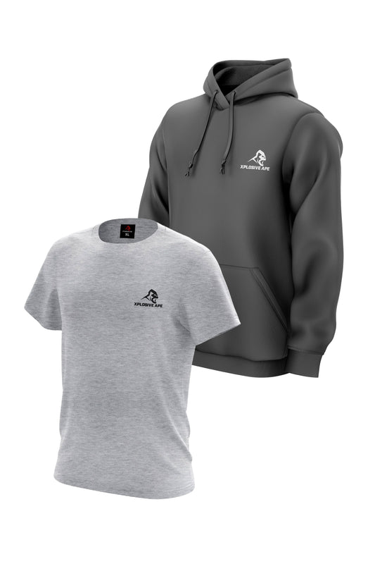 XAPE Essential Tee & Classic Hoodie Combo - SportsGrey/Charcoal