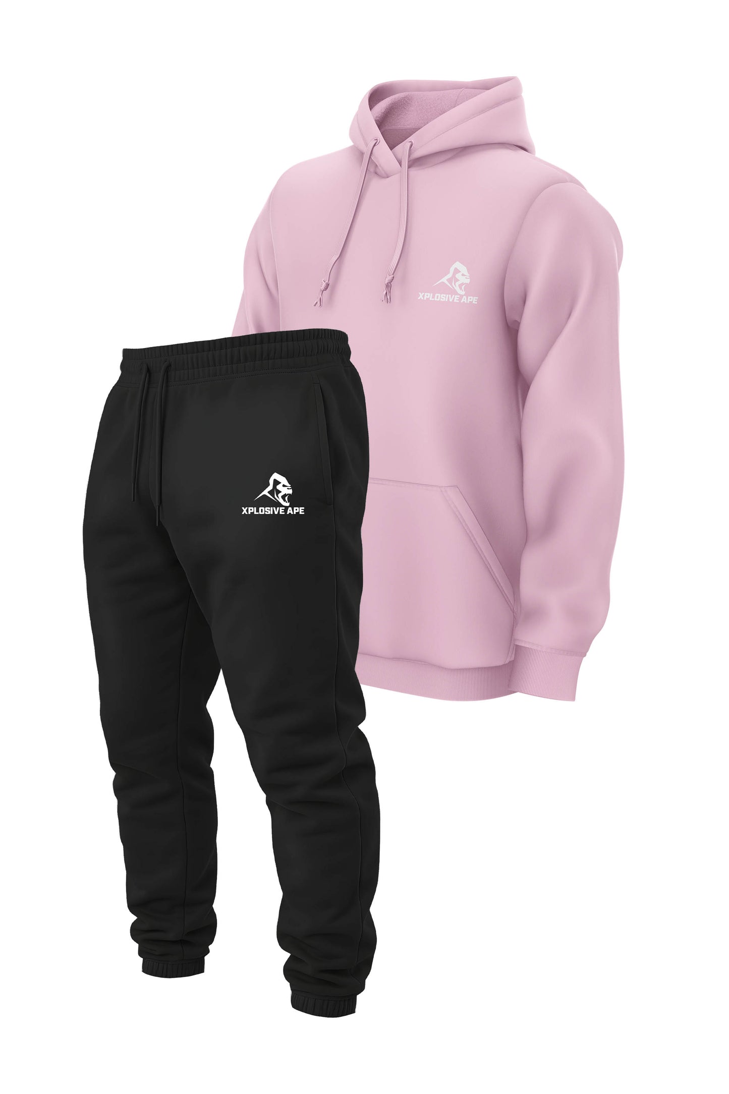 XAPE Classic String Hoodie & Classic Logo Joggers Combo - Light Pink/Black