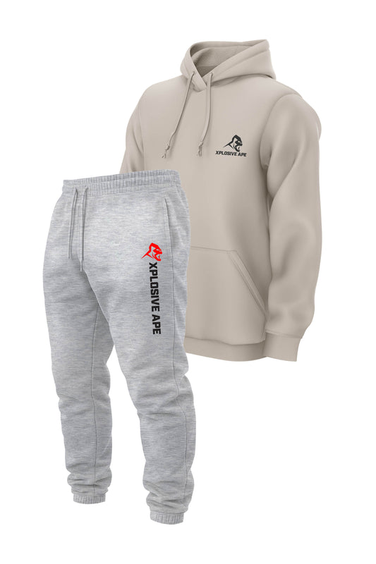 XAPE Classic String Hoodie & Originals V2 Joggers Combo - Sand/Ash Grey