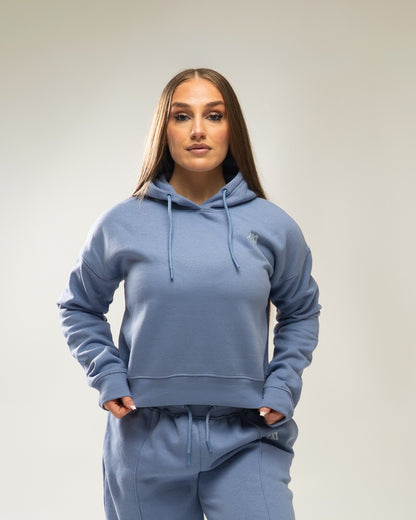XAPE Core Logo Cropped String Hoodie - Slate Blue