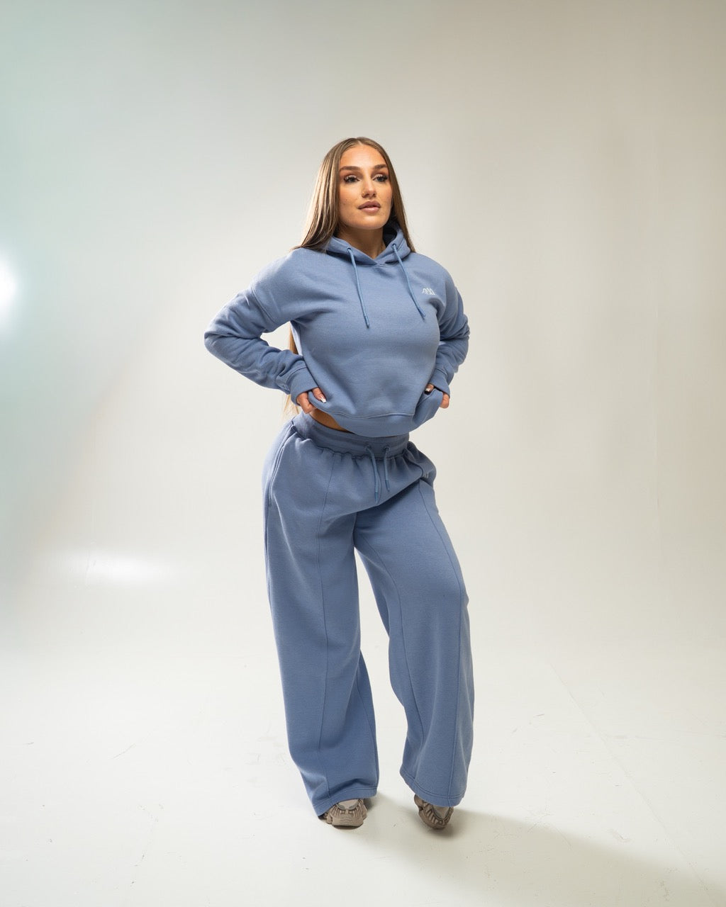 XAPE Core Logo Cropped String Hoodie - Slate Blue