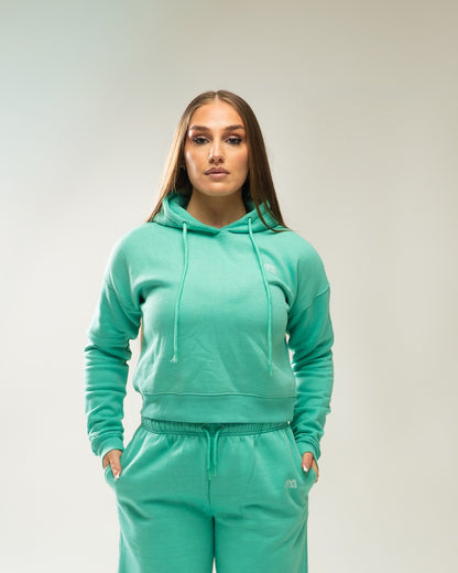 XAPE Core Logo Cropped String Hoodie - Deep Teal