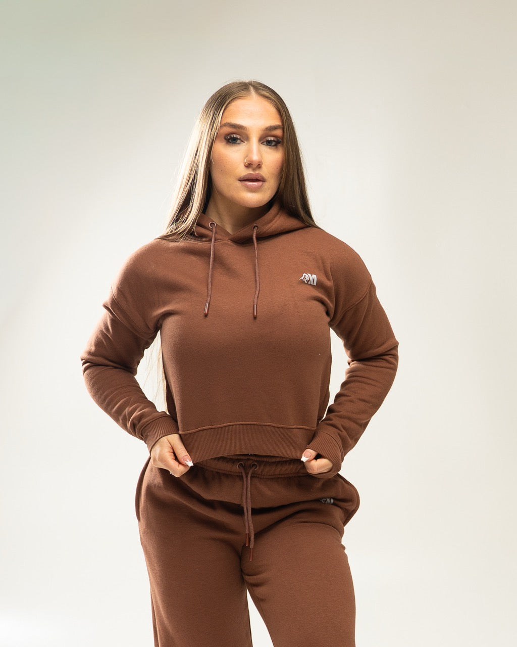 XAPE Core Logo Cropped String Hoodie - Cocoa