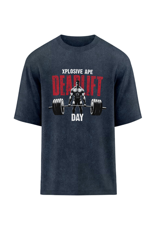 XAPE Deadlift Day Oversized Tee - Acid Wash Black