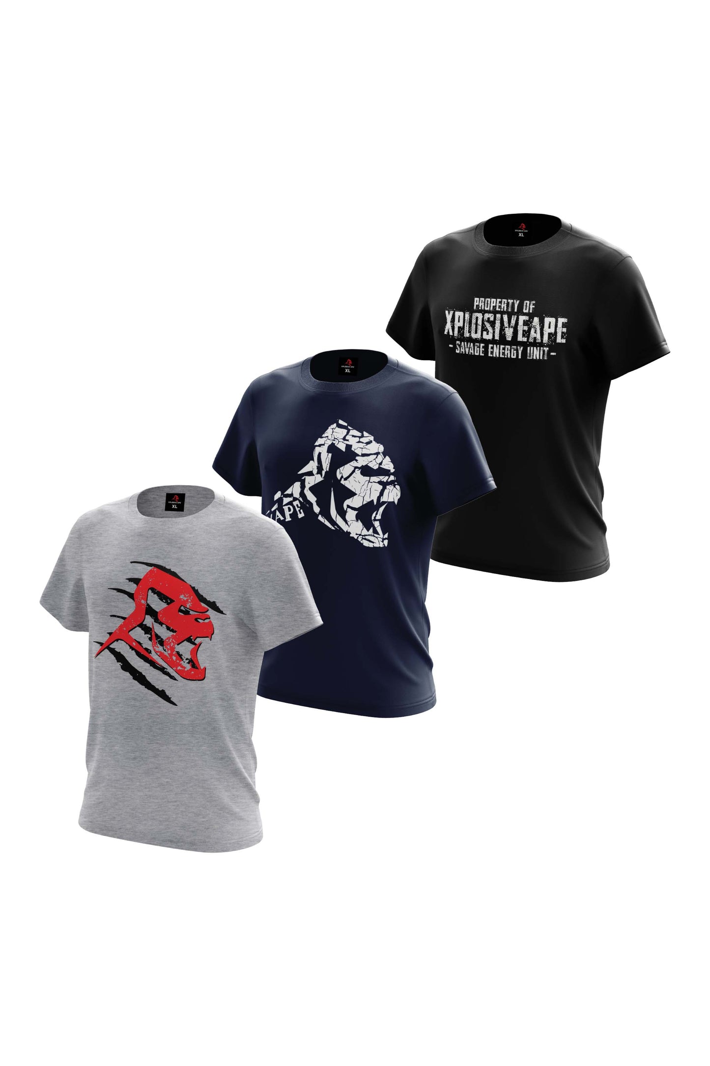 XAPE Energy Unit 3 Tees Pack - Sports Grey/Navy/Black