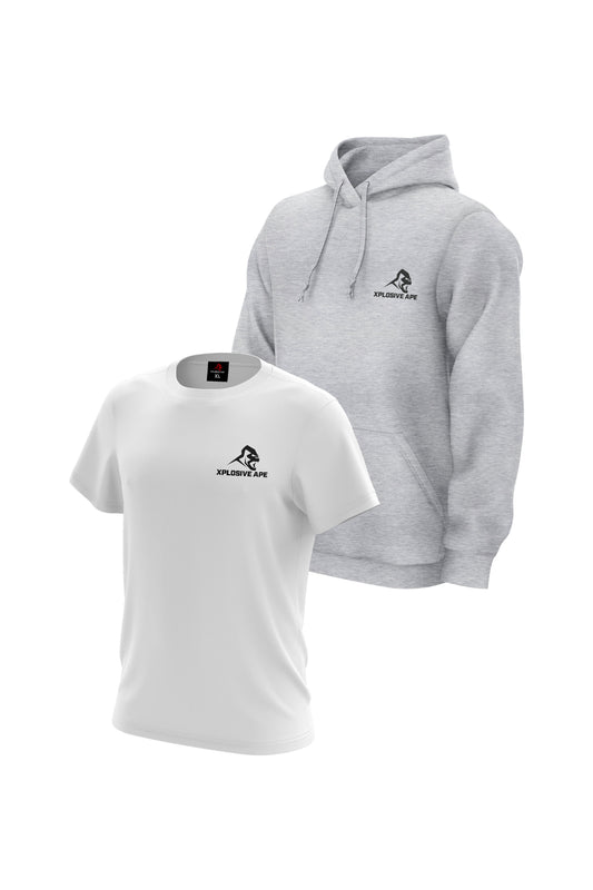 XAPE Essential Tee & Classic Hoodie Combo - White/Sports Grey