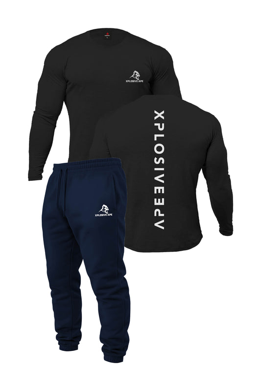 XAPE Futuristic Long Sleeve Tee & Prime Logo V2 Joggers Combo - Black/Navy