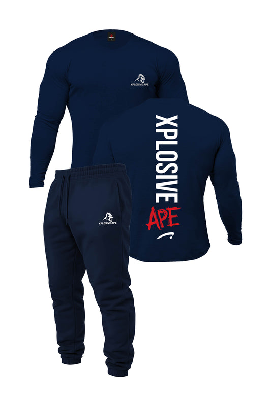 XAPE Graffiti Long Sleeve Tee & Prime Logo V2 Joggers Combo - Navy