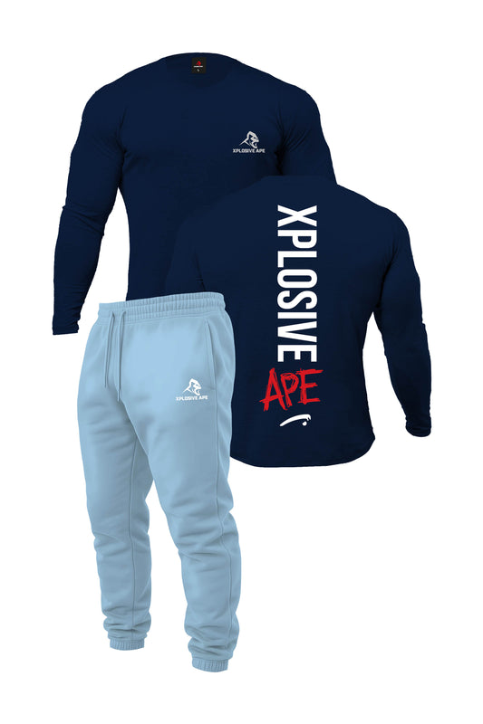 XAPE Graffiti Long Sleeve Tee & Prime Logo V2 Joggers Combo - Navy/Sky