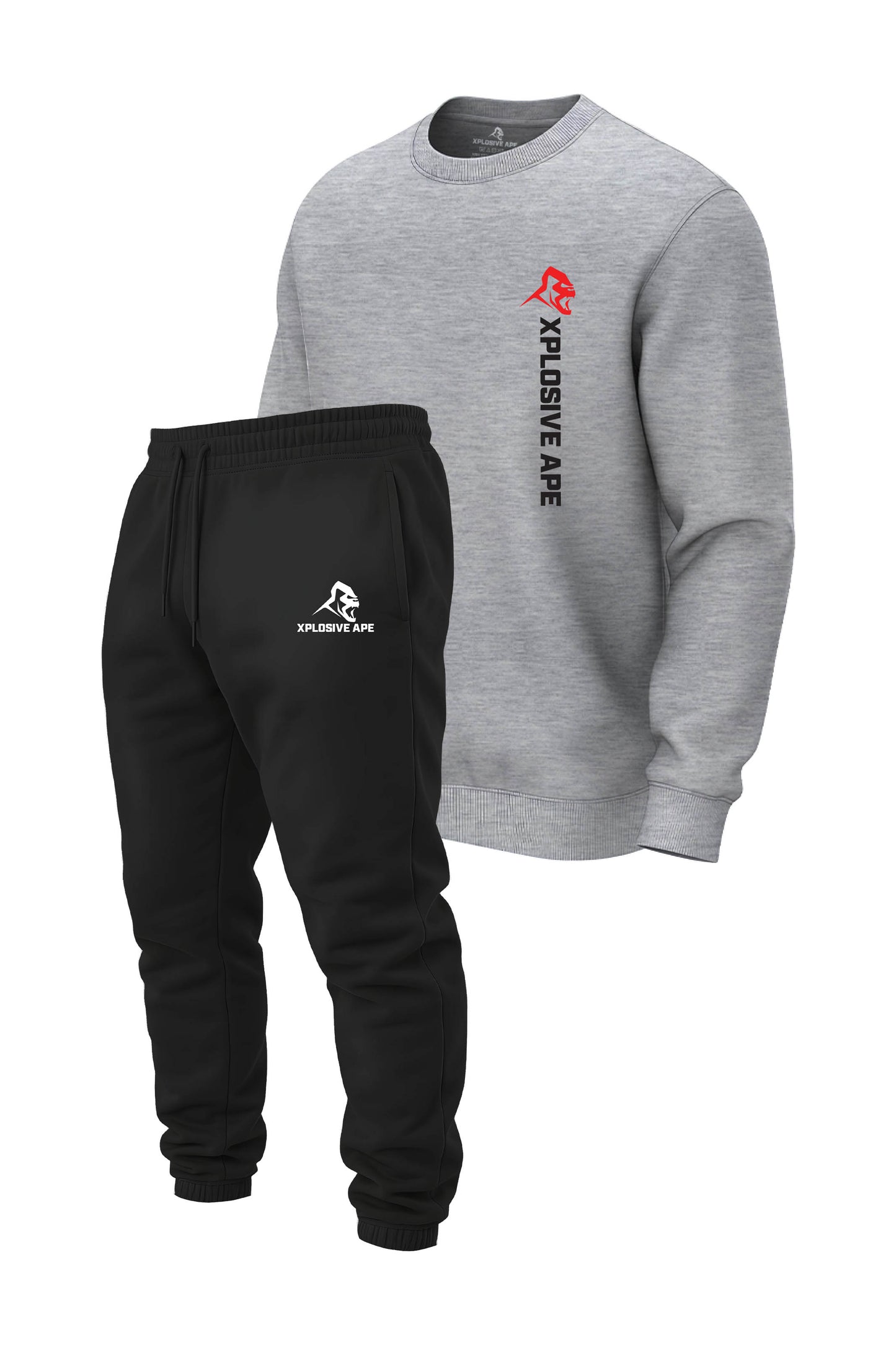 XAPE Originals Logo V2 Sweatshirt & Classic Logo Joggers Combo - Sports Grey/Black
