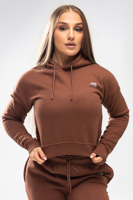 XAPE Core Logo Cropped String Hoodie - Cocoa