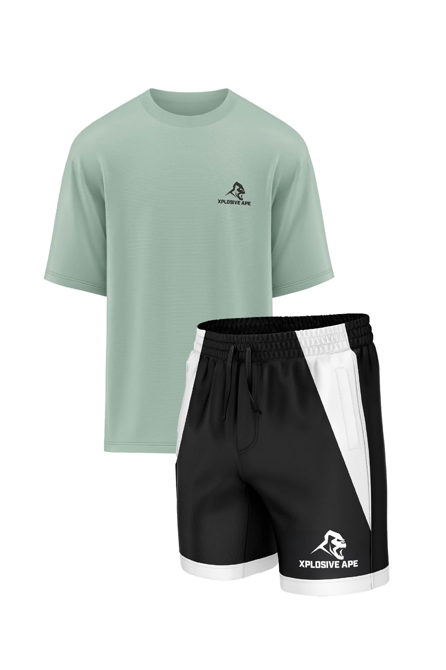 XAPE Classic Oversized Tee & Varsity Shorts Combo - Sage/Black