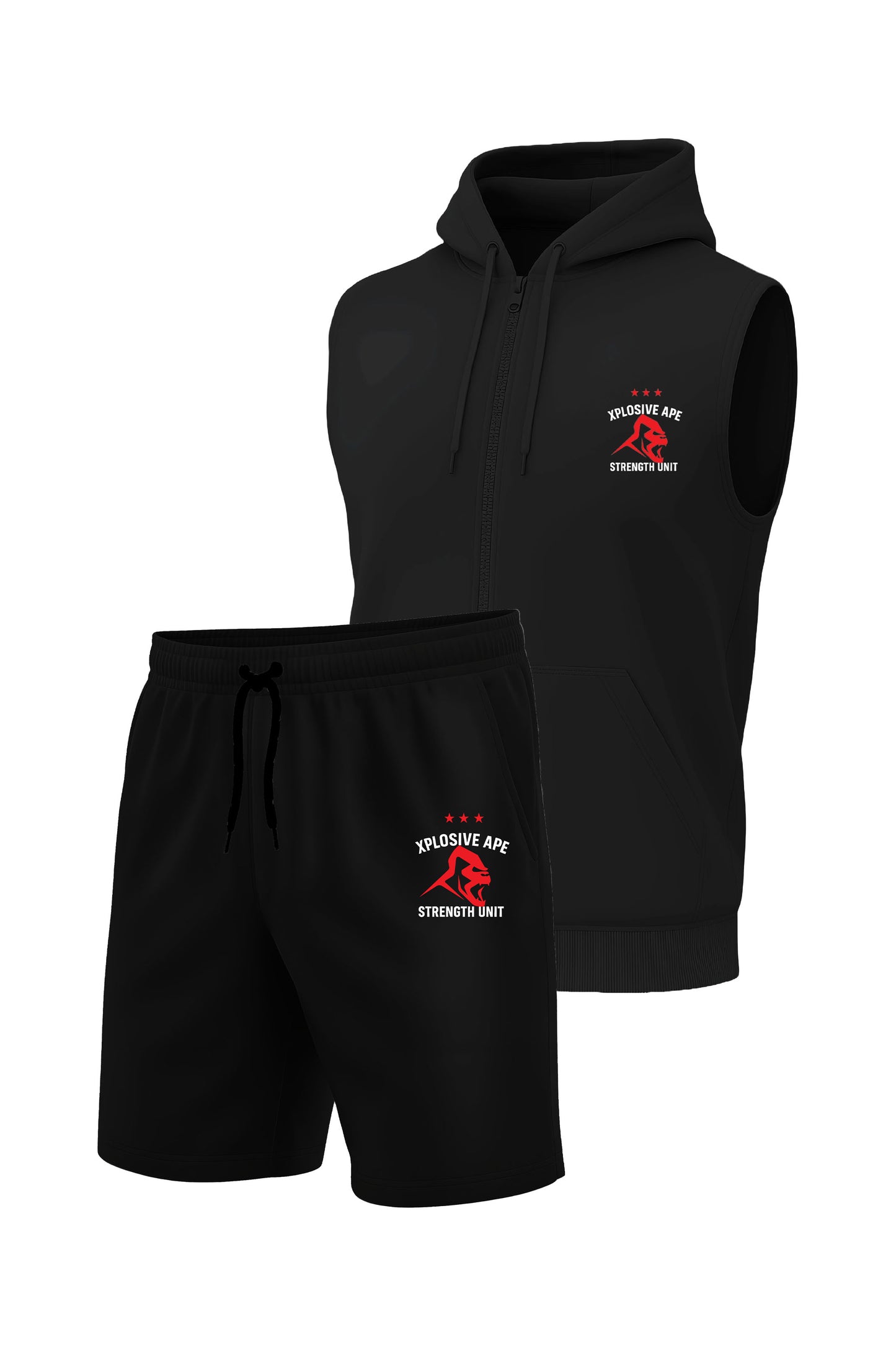 XAPE Strength Unit Sleeveless Hoodie & Shorts Combo - Black