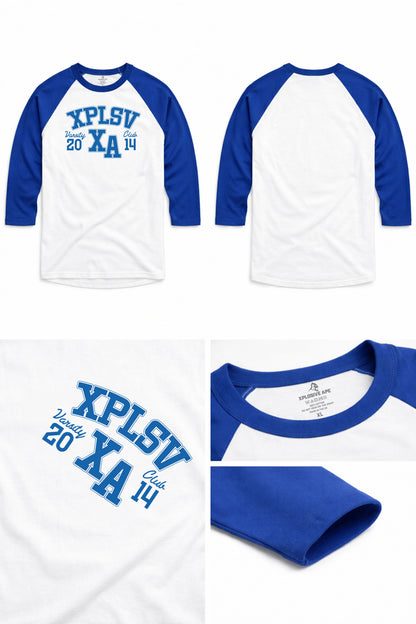 XAPE Speed Camp Raglan 3/4 Sleeve Tee - White/Royal Blue