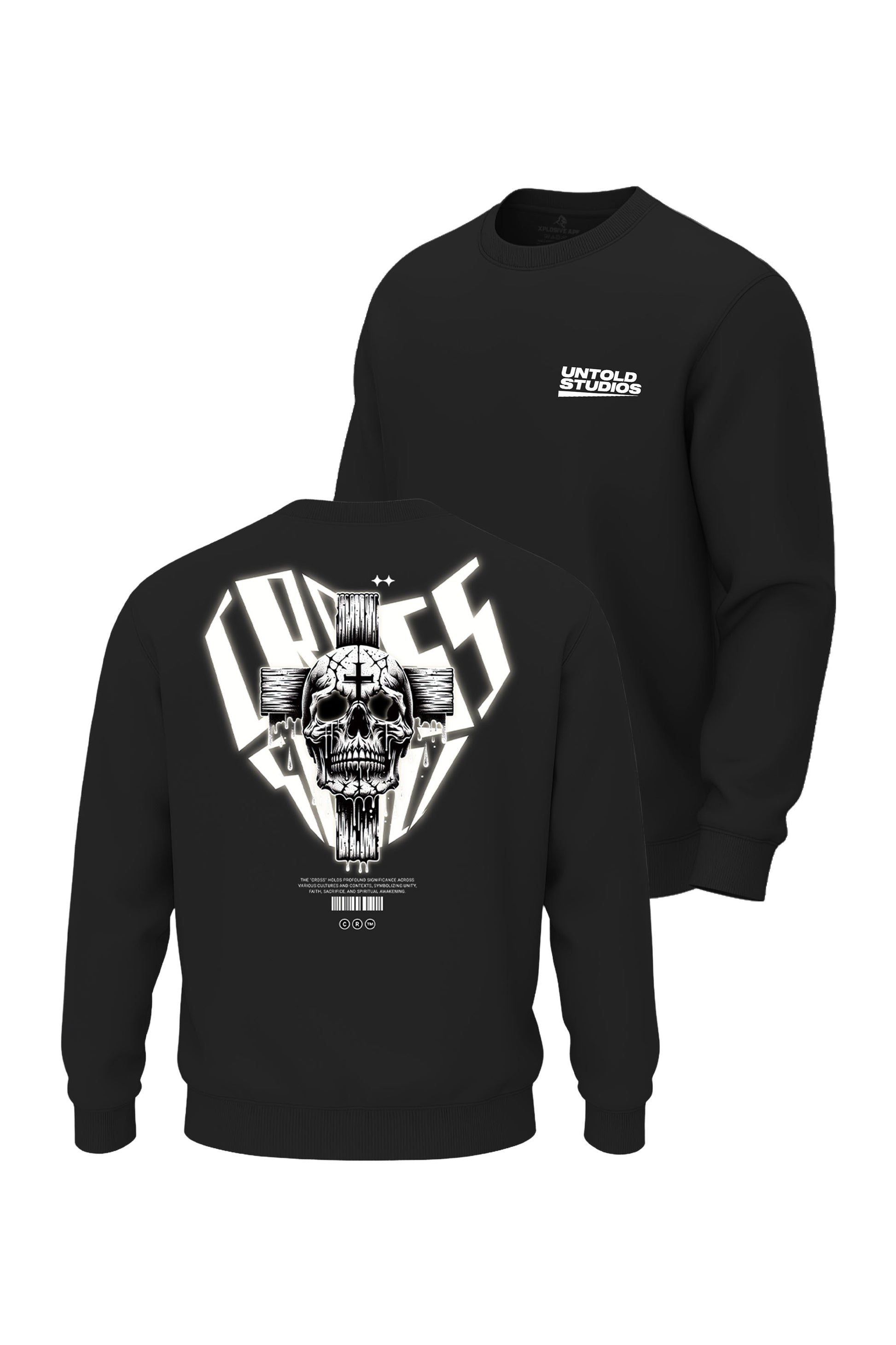 US Gothic Cross Skull Sweatshirt - Black