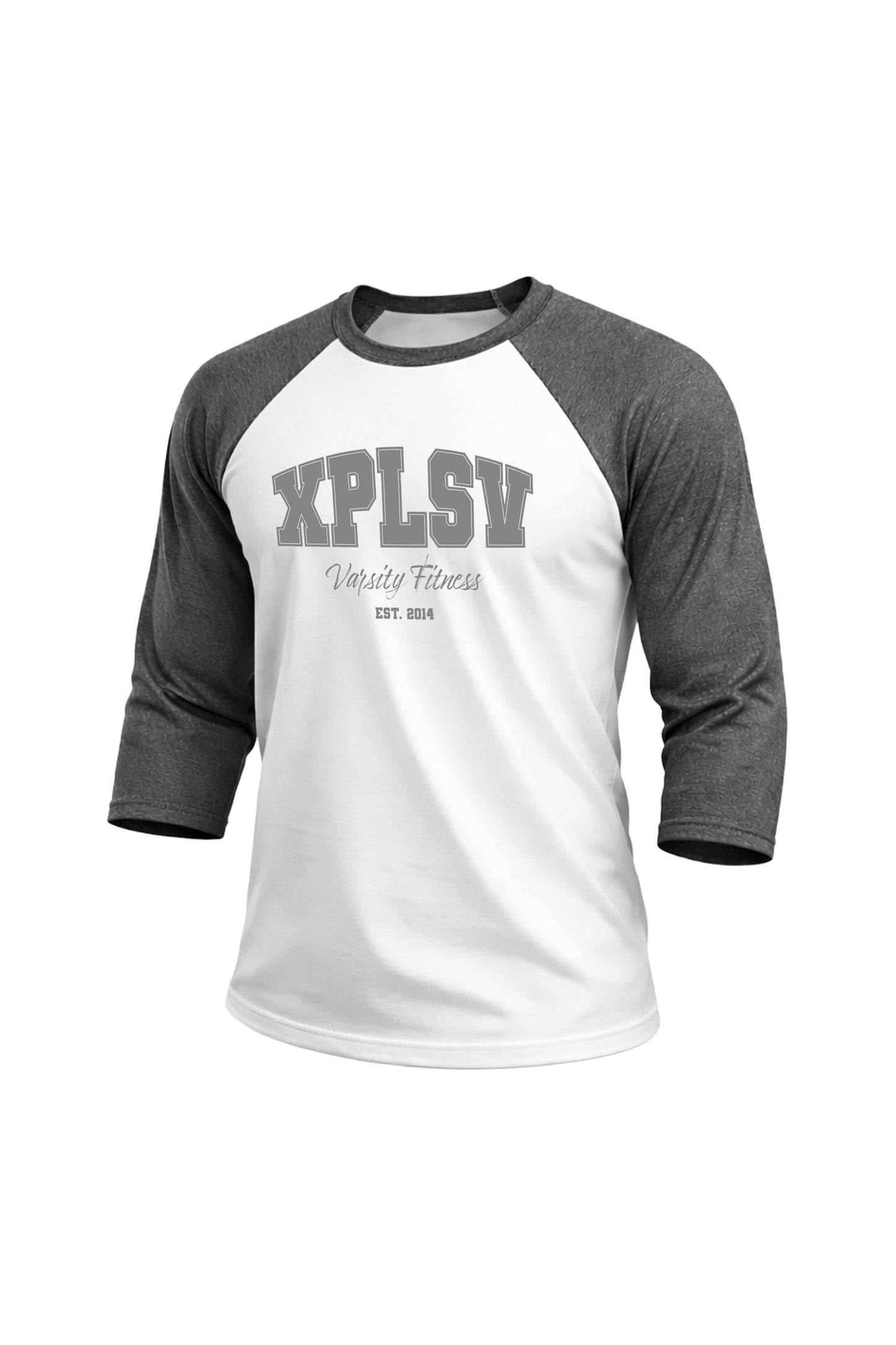 XAPE Varsity Fitness Raglan 3/4 Sleeve Tee - White/Dark Heather