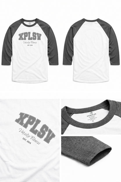 XAPE Varsity Fitness Raglan 3/4 Sleeve Tee - White/Dark Heather