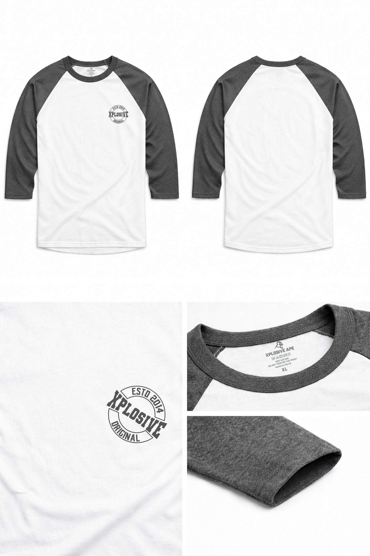 XAPE Varsity Prime Raglan 3/4 Sleeve Tee - White/Dark Heather